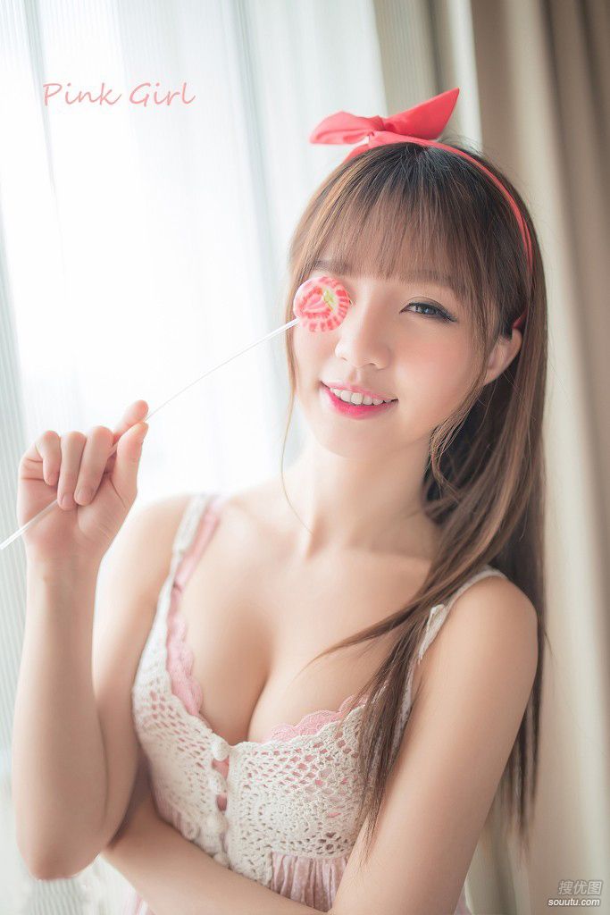 清纯女生-粉红蝴蝶结发箍女生图片套图1