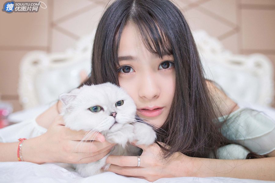 闺房中的清纯美少女和猫 唯美高清图片17p套图2