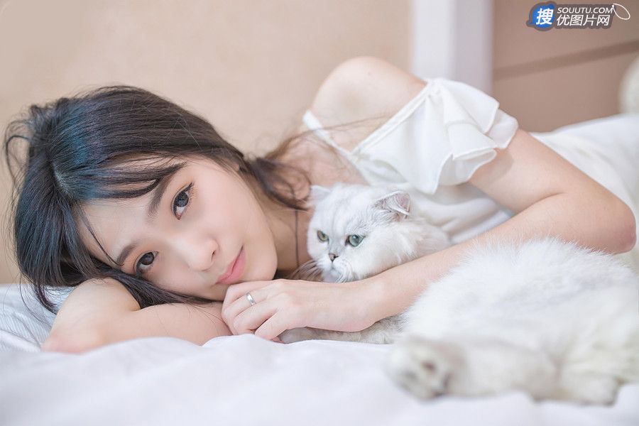 闺房中的清纯美少女和猫 唯美高清图片17p套图9