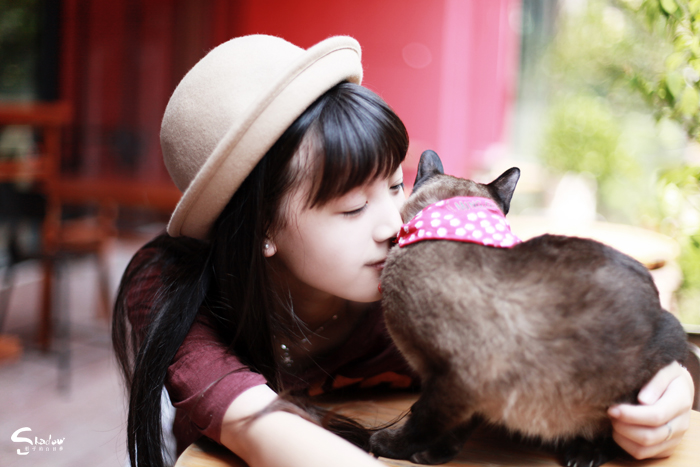 可爱朴实女孩淼与猫快乐时光-每一个晴天图片