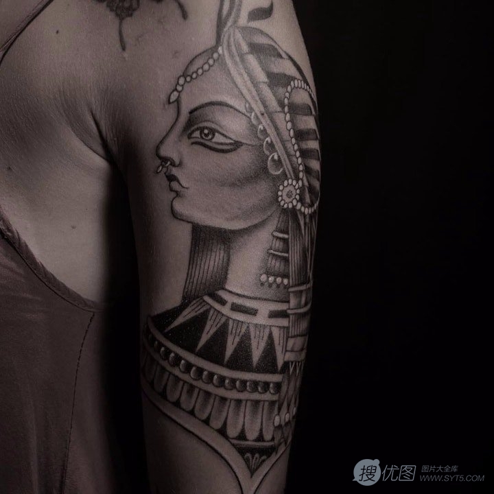 古埃及文化纹身男手臂，肩部，颈部图案图腾欣赏图片