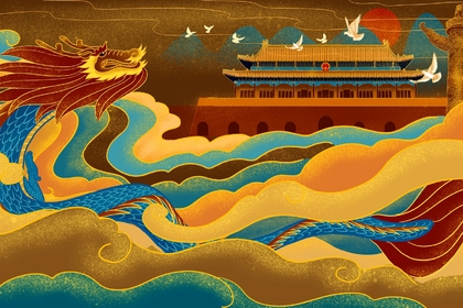 唯美好看的凤凰，孔雀，龙，长城等中国风壁纸图片