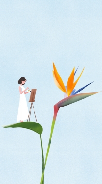 坐在各种超大植物花卉上的女人手绘图片组图1