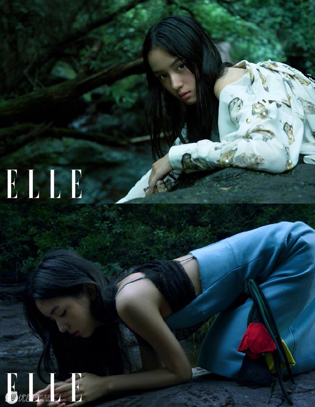 周也，邓恩熙，伊然个性非主流魔幻丛林主题《elle》杂志写真图片