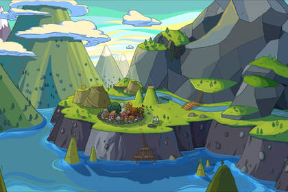 动画片《探险活宝》绿色的卡通山水场景2K高清壁纸免费下载