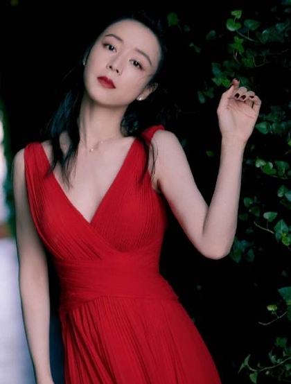 张静初吊带红裙优雅性感又迷人写真美图