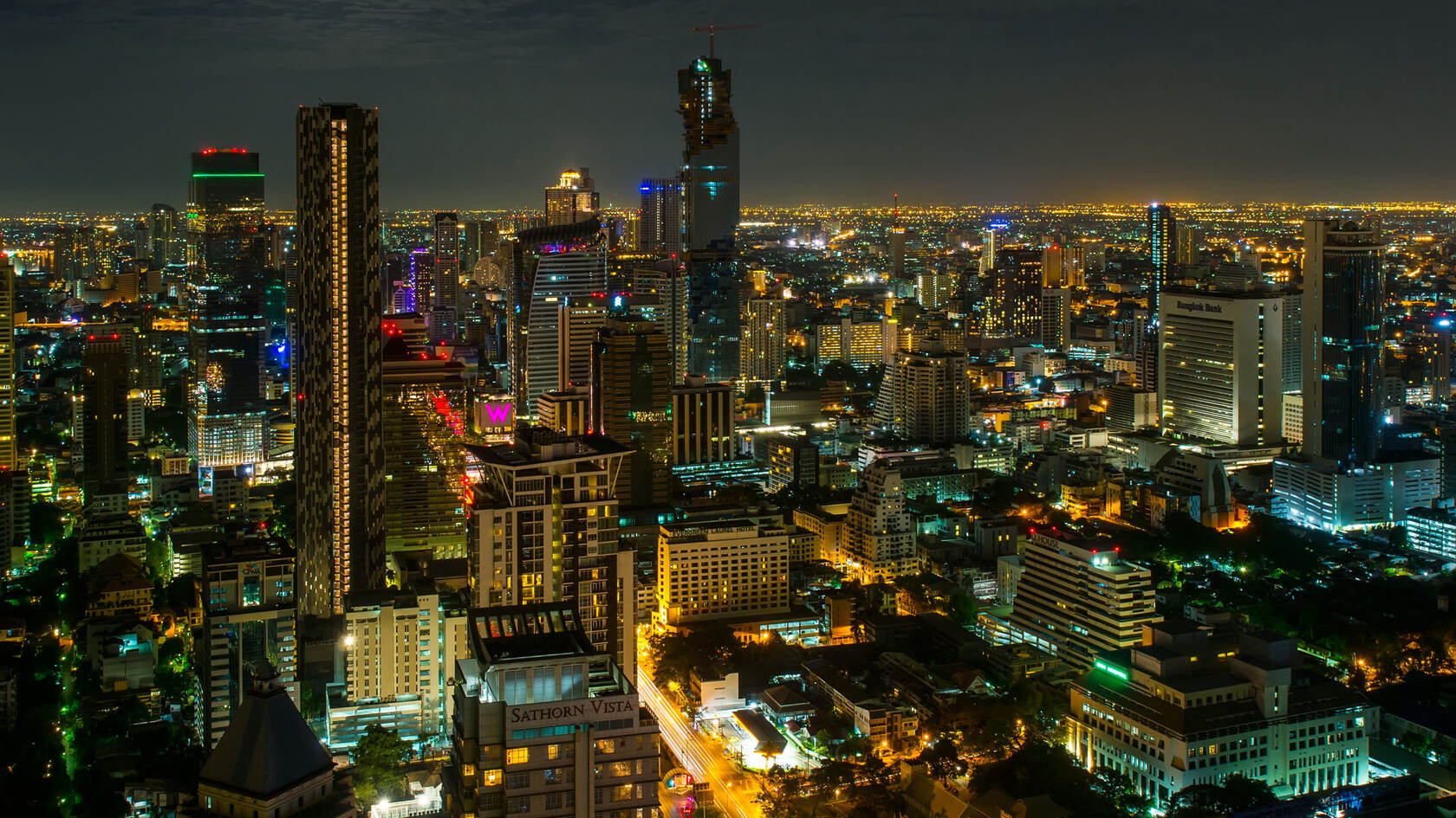 璀璨的城市夜景灯光，直升机上看城市的唯美壁纸图片套图1