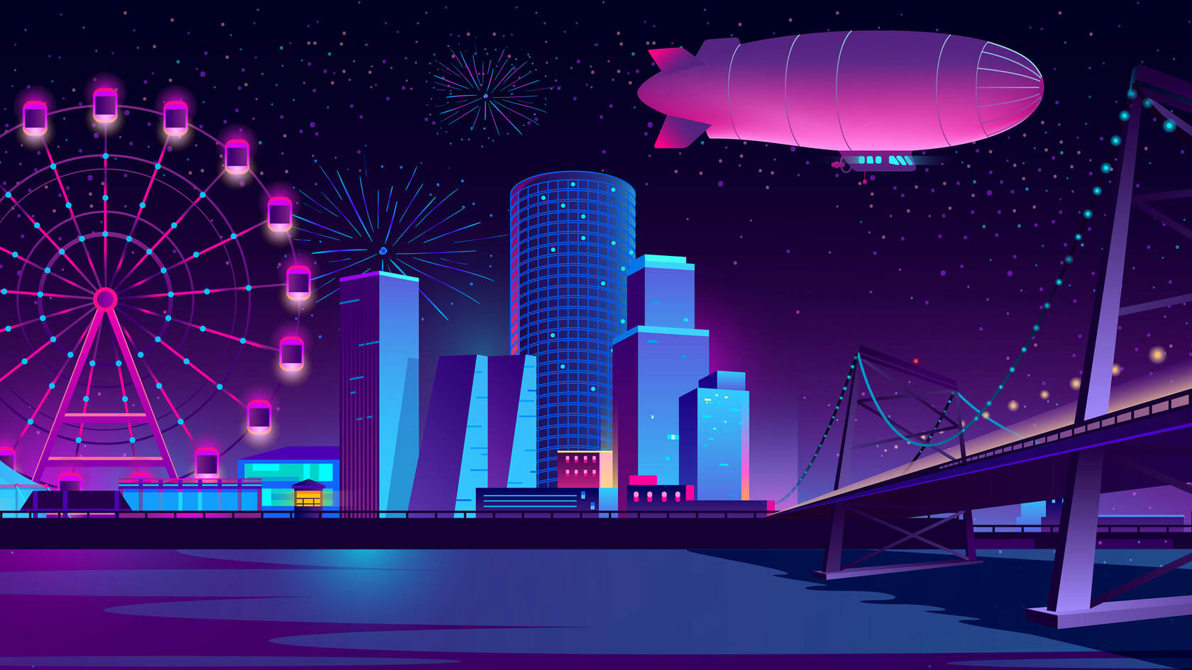 城市上空的紫色灯光唯美城市壁纸套图7