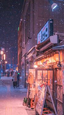 唯美的冬季城市街景，白雪皑皑很美的手机壁纸