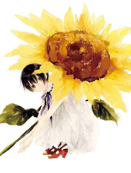 手绘的向日葵少女插画黄黄的画面好唯美