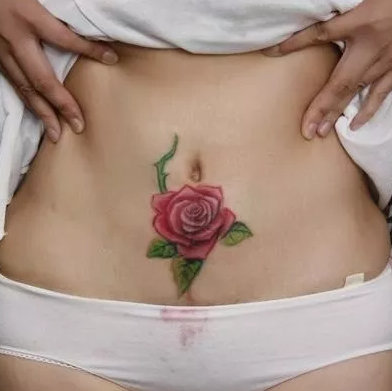 女性隐私部位小腹花卉花朵类性感彩色纹身图案图片图片