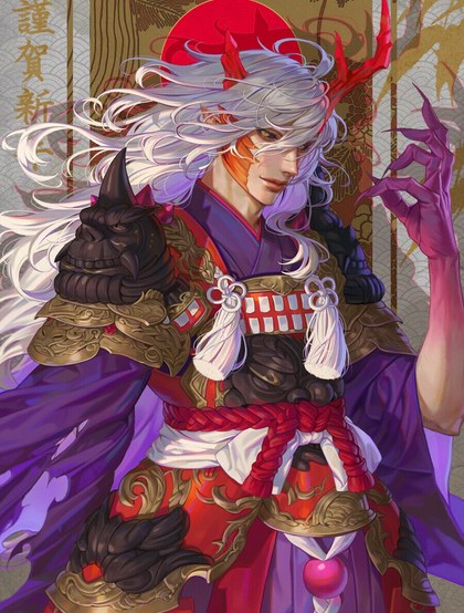 阴阳师精美同人动漫图片，唯美动漫阴阳师茨木&吞吞插画图片