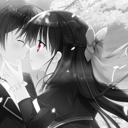 黑白色调的动漫情侣接吻头像图片