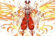 凤凰重生动漫角色“藤原妹红”张开火焰翅膀的帅气桌面壁纸