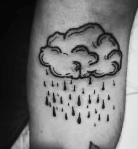 唯美下雨纹身图案，关于天气的男生纹身图案，有云朵，有雨滴图片