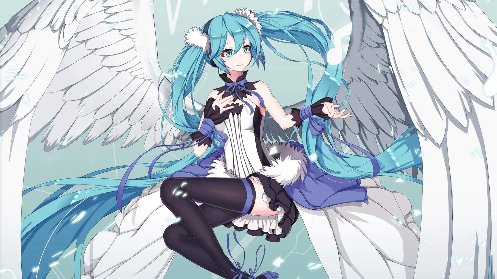 动漫二次元美少女人物初音未来的大翅膀绝美插画壁纸套图1