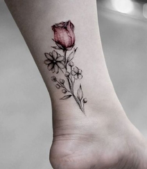 花朵，花卉纹身图案，男生脚踝处精美花朵，花卉小纹身图片欣赏组图9