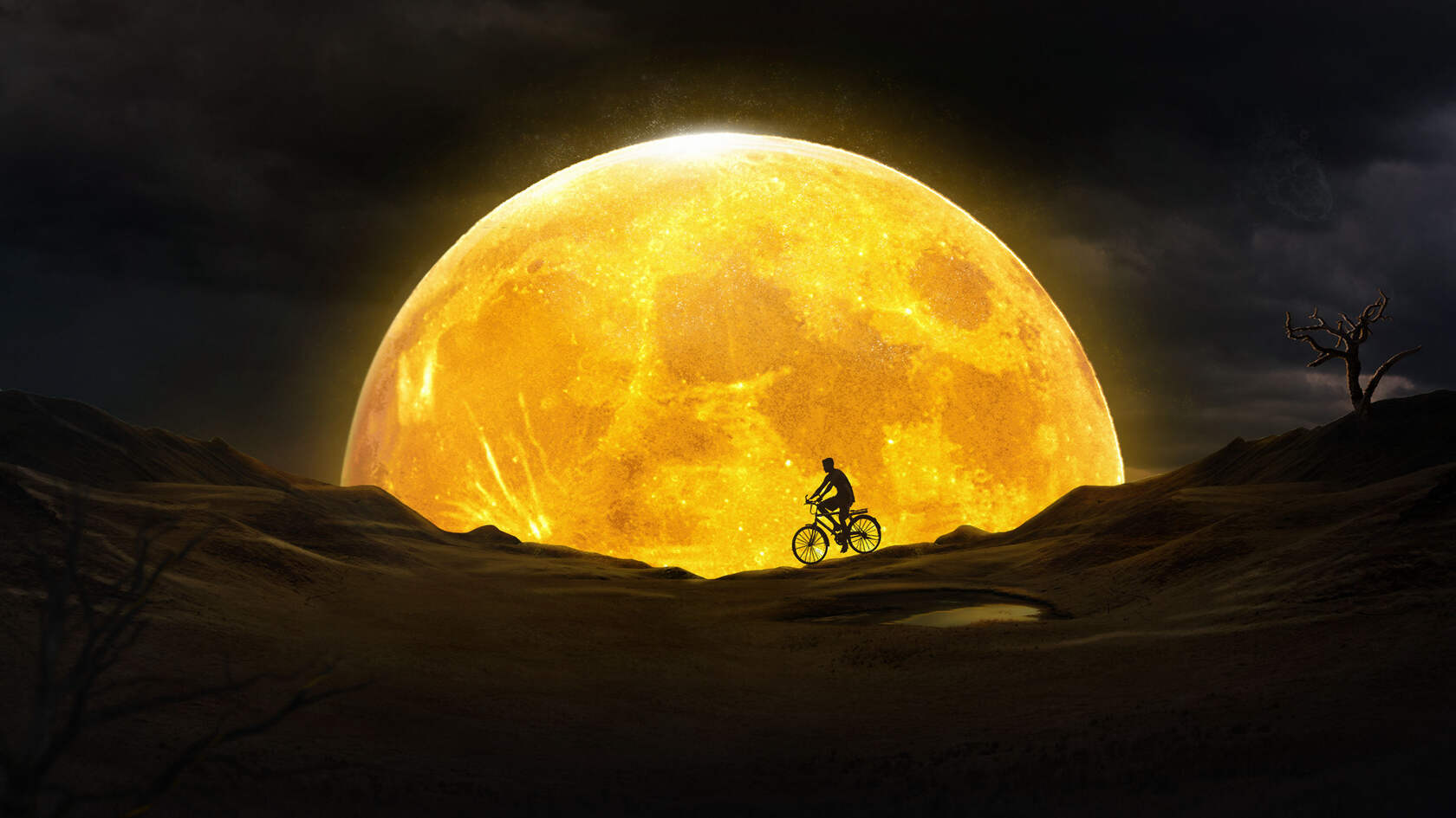 唯美月空满天孔明灯下的女孩，一轮圆月下的骑车的少女等梦境唯美图片套图1