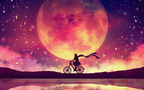 唯美月空满天孔明灯下的女孩，一轮圆月下的骑车的少女等梦境唯美图片组图2