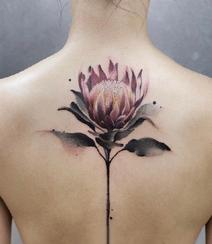 花朵花卉纹身， 女性背部炫彩浪漫的花卉系列纹身图案图片