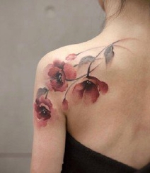 花朵花卉纹身， 女性背部炫彩浪漫的花卉系列纹身图案图片组图4