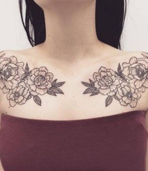 性感、个性、另类的女性胸前，肩胛处花卉类纹身大图案图片作品组图5