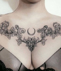 性感、个性、另类的女性胸前，肩胛处花卉类纹身大图案图片作品组图1