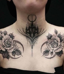 性感、个性、另类的女性胸前，肩胛处花卉类纹身大图案图片作品组图4