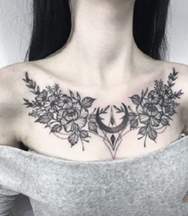 性感、个性、另类的女性胸前，肩胛处花卉类纹身大图案图片作品组图2