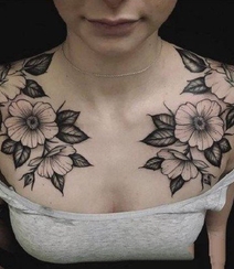 性感、个性、另类的女性胸前，肩胛处花卉类纹身大图案图片作品组图9