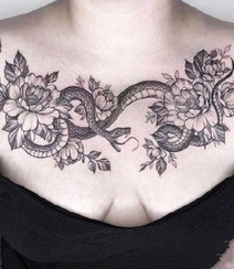 性感、个性、另类的女性胸前，肩胛处花卉类纹身大图案图片作品组图6