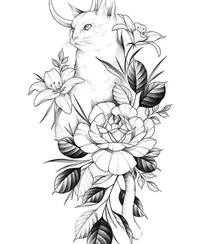 漂亮的纹身手稿，各种动物和花朵花卉搭配的纹身手稿图片组图2