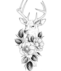 漂亮的纹身手稿，各种动物和花朵花卉搭配的纹身手稿图片组图4