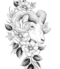 漂亮的纹身手稿，各种动物和花朵花卉搭配的纹身手稿图片组图3