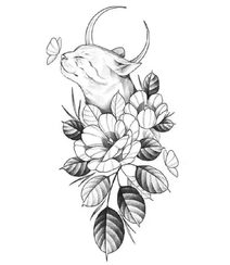 漂亮的纹身手稿，各种动物和花朵花卉搭配的纹身手稿图片组图5