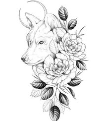 漂亮的纹身手稿，各种动物和花朵花卉搭配的纹身手稿图片组图8