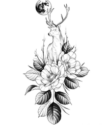 漂亮的纹身手稿，各种动物和花朵花卉搭配的纹身手稿图片组图9