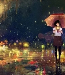 雨天行走的二次元动漫少女，女孩手拿雨伞下雨天超美意境图片组图6