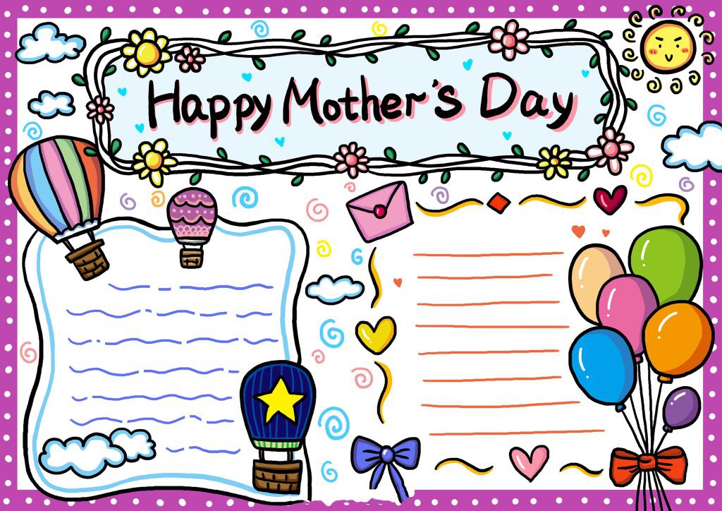 母亲节手抄报，带母亲节快乐英文字母的的手抄报模板图片