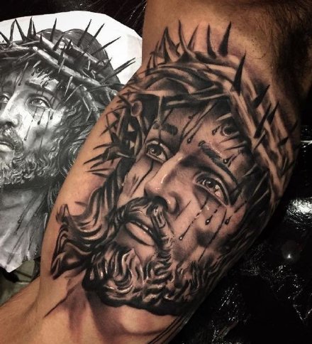 耶稣纹身，宗教类纹身图案耶稣精美创意纹身图片作品图片
