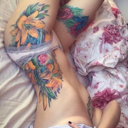 性感女生全身，或腹部，腰部，大腿等大纹身艺术图案欣赏