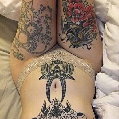 性感女生全身，或腹部，腰部，大腿等大纹身艺术图案欣赏
