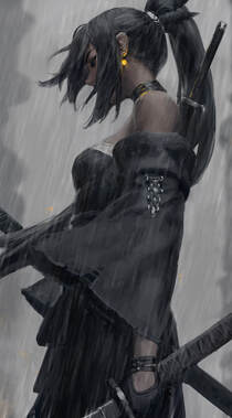 鬼刀系列插画雨中的日本女武士手机壁纸组图1