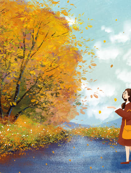 秋分落叶，唯美的立秋插画图片素材