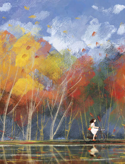 秋分落叶，唯美的立秋插画图片素材