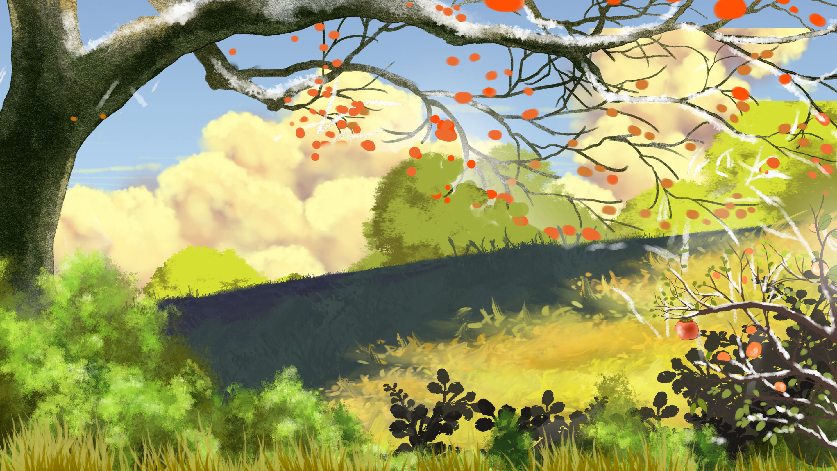 秋分落叶，唯美的立秋插画图片素材图片