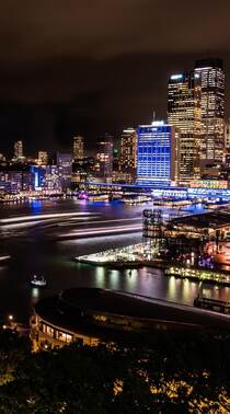 城市夜灯，悉尼歌剧院等城市建筑炫丽霓虹灯夜景航拍手机壁纸组图1