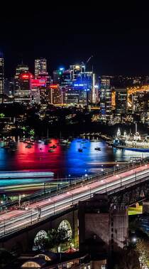 城市夜灯，悉尼歌剧院等城市建筑炫丽霓虹灯夜景航拍手机壁纸组图2