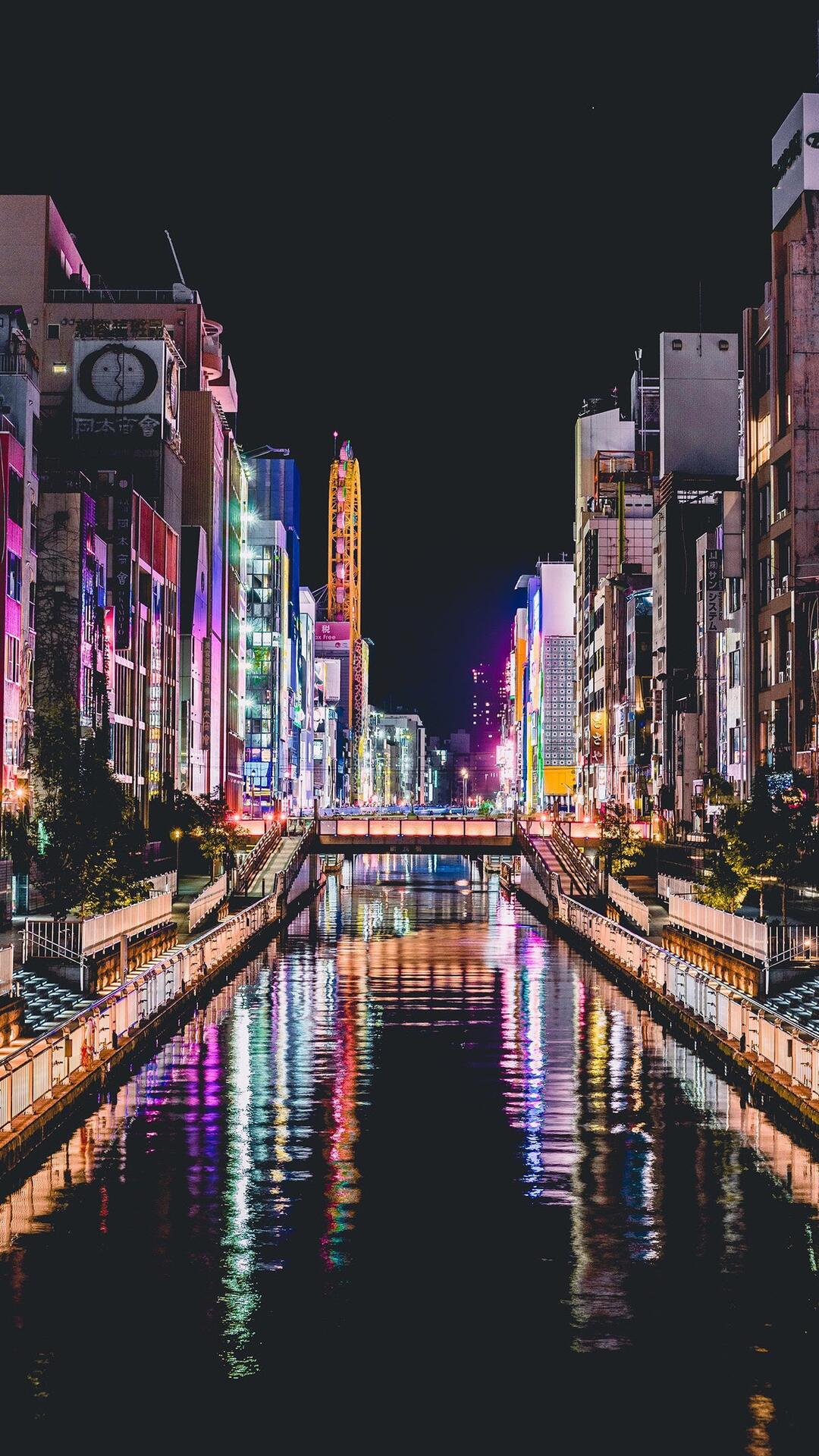 城市夜灯，悉尼歌剧院等城市建筑炫丽霓虹灯夜景航拍手机壁纸第7张壁纸