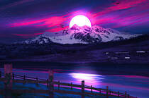 超唯美的海上紫色的月亮高清电脑壁纸